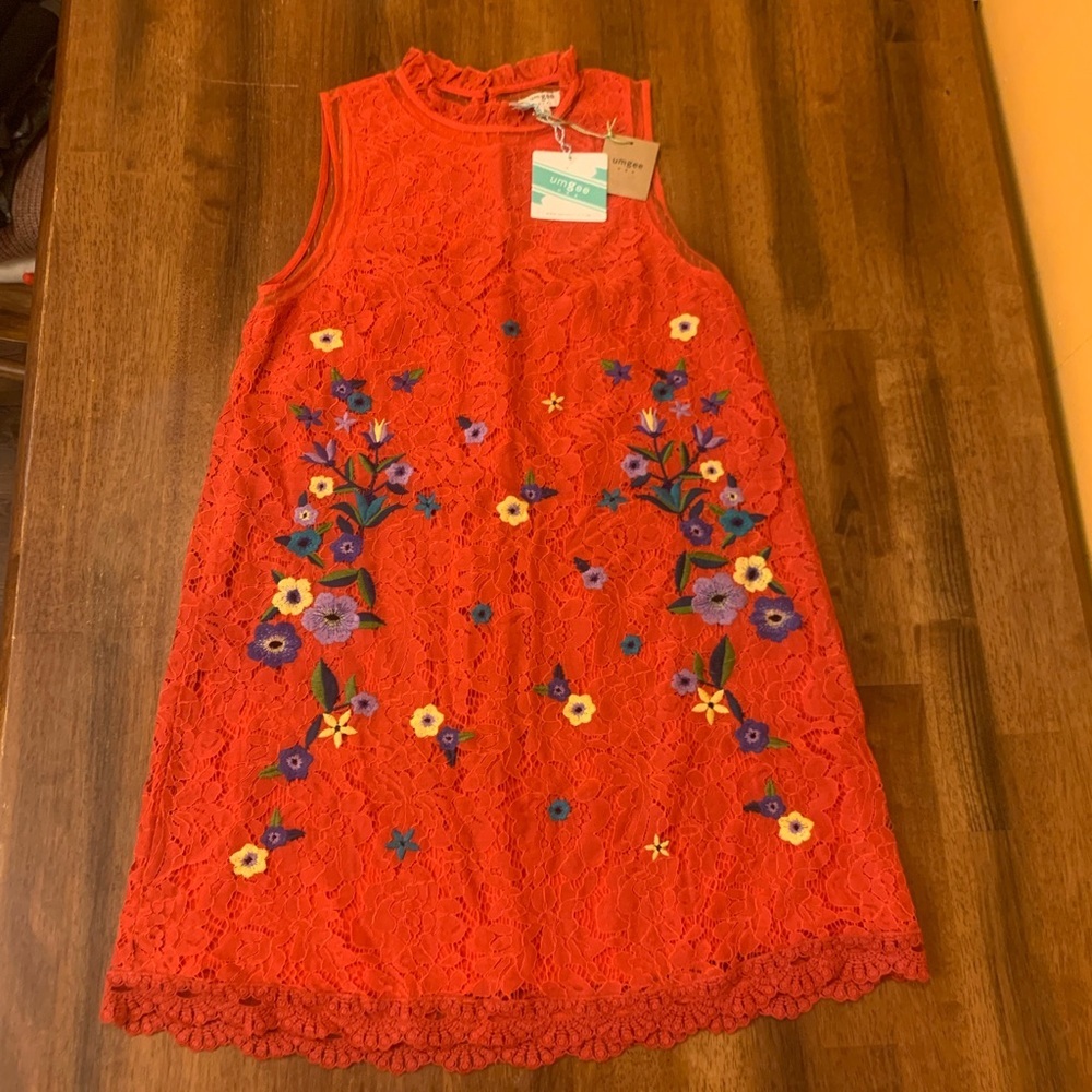 Umgee dress NWT Size Small coral orange Lexie overlay embroidered flowers